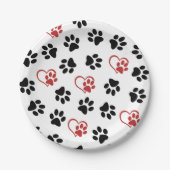 前足のパターン，黒い前足，赤い前足，ハート ペーパープレート (正面)