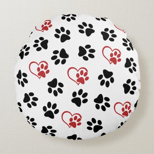 前足のパターン，黒い前足，赤い前足，ハート ラウンドクッション (正面)
