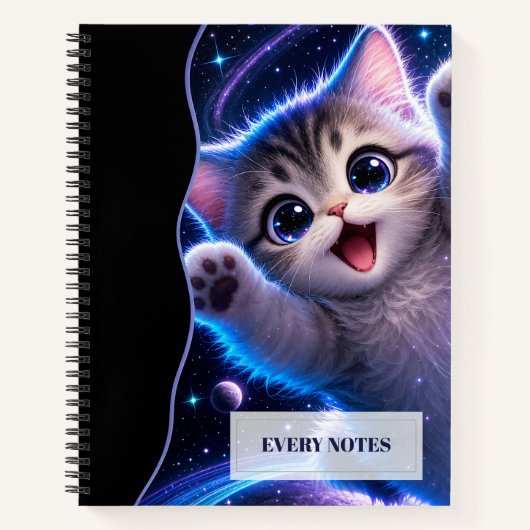 前足を上げた宇宙の子猫 - 宇宙の楽しさ ノートブック (正面)