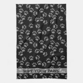 前足を拭く黒猫の前足プリントキッチンタオル キッチンタオル (縦)