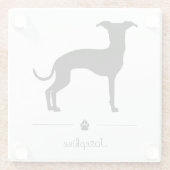 前足イタリアンと文字を持つグレイハウンドのシルエット ガラスコースター (裏面)