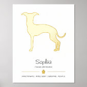 前足イタリアンと文字を持つグレイハウンドのシルエット 箔ポスター (正面)