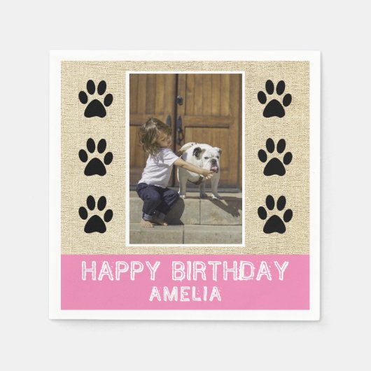 前足素朴で子供の名前写真誕生パーティー スタンダードカクテルナプキン (正面)