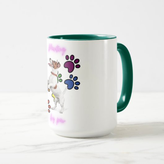 「前足絵画で二枚舌のマグカップ。マグ マグカップ (正面右)