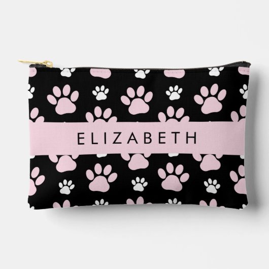 前足、ピンクの前足、犬の前足、あなたの名前のパターン アクセサリーポーチ (正面)