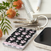 前足、ピンクの前足、犬の前足、あなたの名前のパターン キーホルダー (正面右)