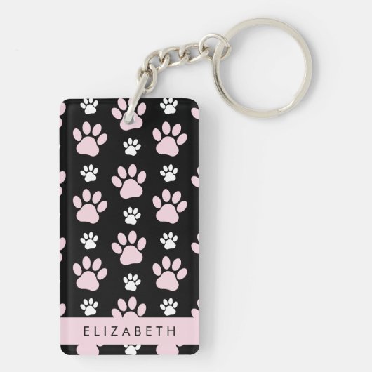 前足、ピンクの前足、犬の前足、あなたの名前のパターン キーホルダー (裏面)