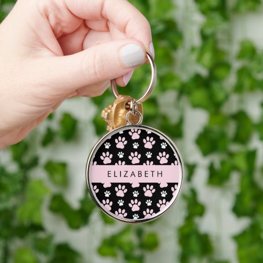 前足、ピンクの前足、犬の前足、あなたの名前のパターン キーホルダー (手)