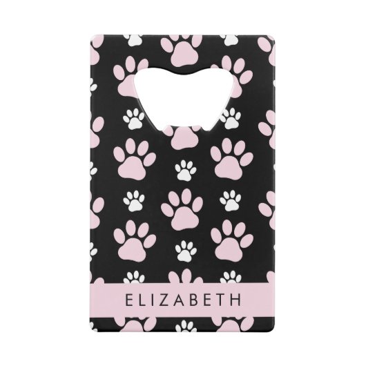 前足、ピンクの前足、犬の前足、あなたの名前のパターン クレジットカード栓抜き (裏面)