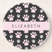 前足、ピンクの前足、犬の前足、あなたの名前のパターン コースター (正面)