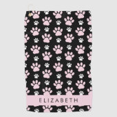 前足、ピンクの前足、犬の前足、あなたの名前のパターン ゴルフタオル (正面)