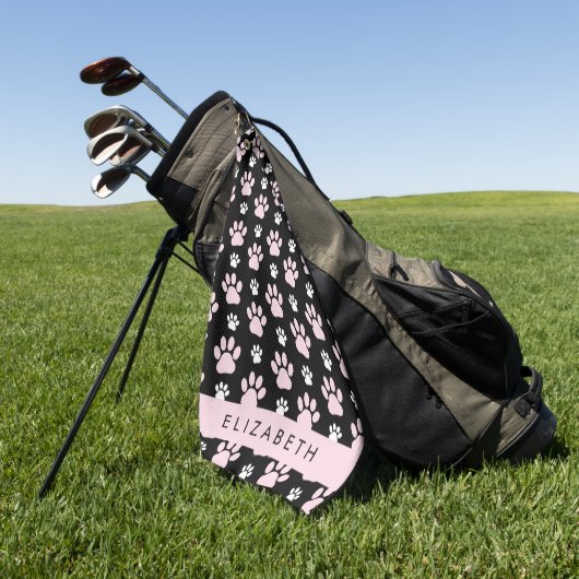 前足、ピンクの前足、犬の前足、あなたの名前のパターン ゴルフタオル (グリーン)