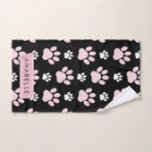 前足、ピンクの前足、犬の前足、あなたの名前のパターン バスタオルセット (ハンドタオル)