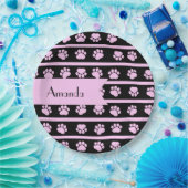 前足、ピンクの前足、犬の前足、あなたの名前のパターン ペーパープレート (パーティー)