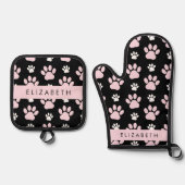 前足、ピンクの前足、犬の前足、あなたの名前のパターン 鍋つかみ&鍋敷きセット (正面)