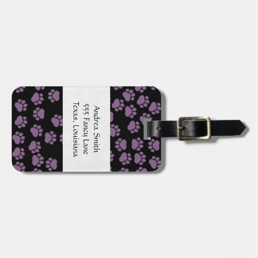 前足、ピンクの前足、紫の前足、犬の前足のパターン ラゲッジタグ (正面横)