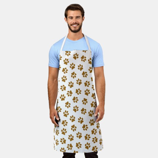 前足、犬の前足、オレンジ色の金ゴールド前足のパターン エプロン (着用した状態)