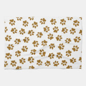 前足、犬の前足、オレンジ色の金ゴールド前足のパターン キッチンタオル (横)