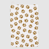 前足、犬の前足、オレンジ色の金ゴールド前足のパターン ゴルフタオル (正面)