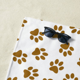 前足、犬の前足、オレンジ色の金ゴールド前足のパターン ビーチタオル