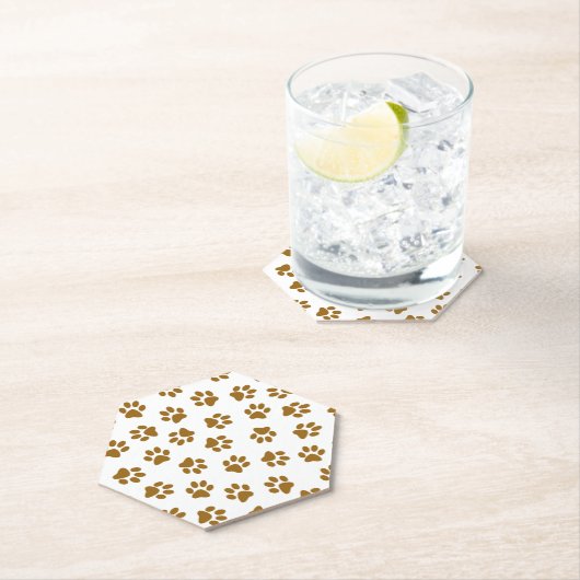 前足、犬の前足、オレンジ色の金ゴールド前足のパターン ペーパーコースター (インサイチュ)