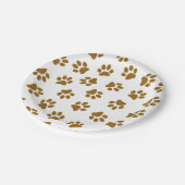 前足、犬の前足、オレンジ色の金ゴールド前足のパターン ペーパープレート (アングル)