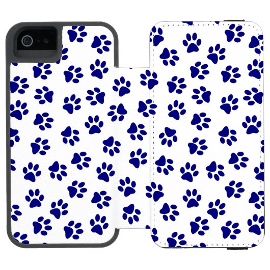 前足、犬の前足、ネイビーブルーの前足のパターン INCIPIO iPhoneウォレットケース (フォリオ Open)