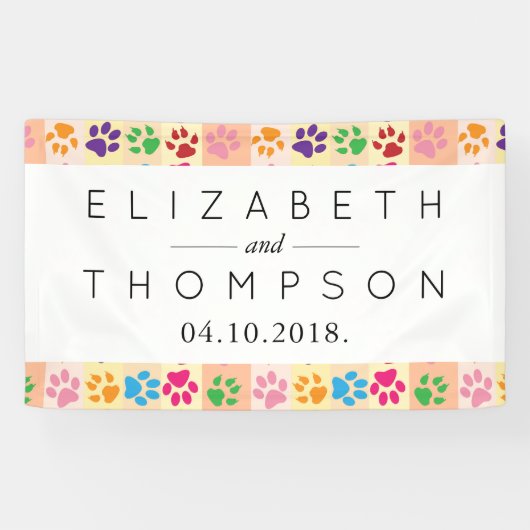 前足、犬の前足、前足カラフルのパタ結婚ーン 横断幕 (横)