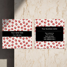 前足、犬の前足、猫の前足、赤い前足のパターン スクエア名刺