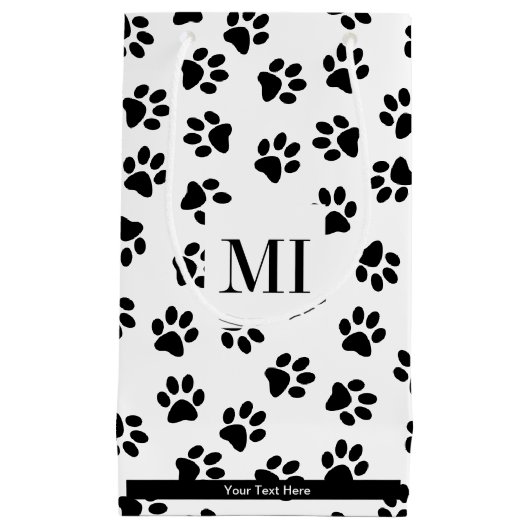 前足、犬の前足、猫の前足、黒い前足のパターン スモールペーパーバッグ (正面)