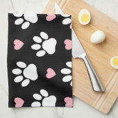 前足、犬の前足、白い前足、ピンクのハート キッチンタオル (四つ折り)