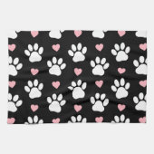 前足、犬の前足、白い前足、ピンクのハート キッチンタオル (横)