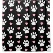 前足、犬の前足、白い前足、ピンクのハート シャワーカーテン (正面)