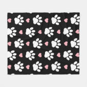 前足、犬の前足、白い前足、ピンクのハート フリースブランケット (正面(横))