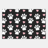 前足、犬の前足、白い前足、ピンクのハート ラッピングペーパーシート (正面)