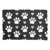 前足、犬の前足、白い前足、ピンクのハート 枕カバー (正面)