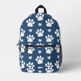 前足、犬の前足、白い前足、青いハートのパターン プリントバックパック