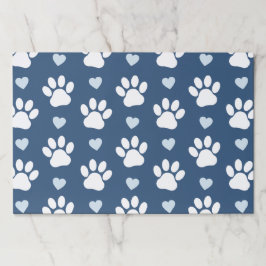 前足、犬の前足、白い前足、青いハートのパターン ペーパーパッド