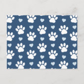 前足、犬の前足、白い前足、青いハートのパターン ポストカード (正面)