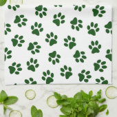 前足、犬の前足、緑の前足のパターン キッチンタオル (折り畳み)