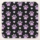 前足、犬の前足、薄紫の前足、ハート スクエアペーパーコースター (正面)