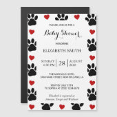 前足、犬の前足、赤いハート、赤ちゃんシャワーのパターン マグネット招待状 (正面/裏面)