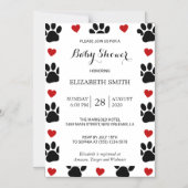 前足、犬の前足、赤いハート、赤ちゃんシャワーのパターン マグネット招待状 (正面)