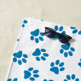 前足、犬の前足、青い前足のパターン ビーチタオル