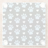 前足、犬の前足、青い前足、白いハートのパターン ガラスコースター (裏面)