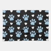 前足、犬の前足、青い前足、白いハートのパターン キッチンタオル (横)