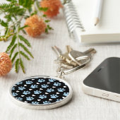 前足、犬の前足、青い前足、白いハートのパターン キーホルダー (側面)