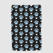 前足、犬の前足、青い前足、白いハートのパターン ゴルフタオル (正面)