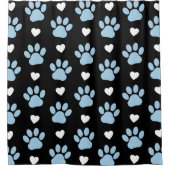 前足、犬の前足、青い前足、白いハートのパターン シャワーカーテン (正面)