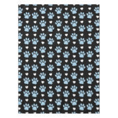 前足、犬の前足、青い前足、白いハートのパターン テーブルクロス (正面)